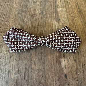 Vintage JET NYC Brown White‎ Pattern Clip On Bow Tie Mad Men Style